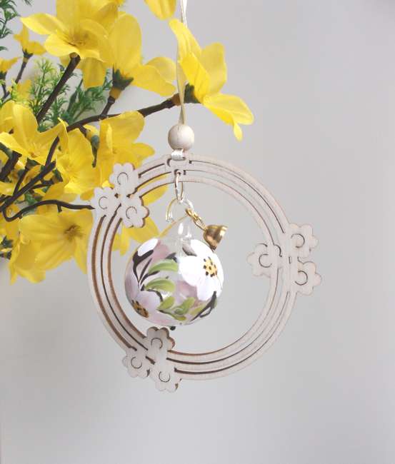 Hanging Glass Ball Apple Blossom In Flower Wreath