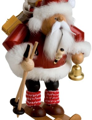 Smoking man Santa Claus on skis