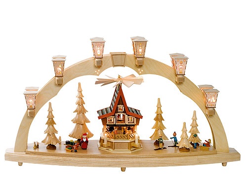 Candle arch Christmas forest with advent house, electric