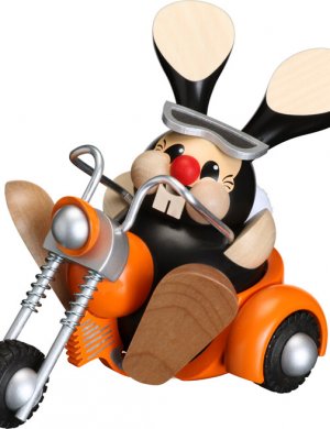 Kugelräucherfigur Osterhase fährt Trike