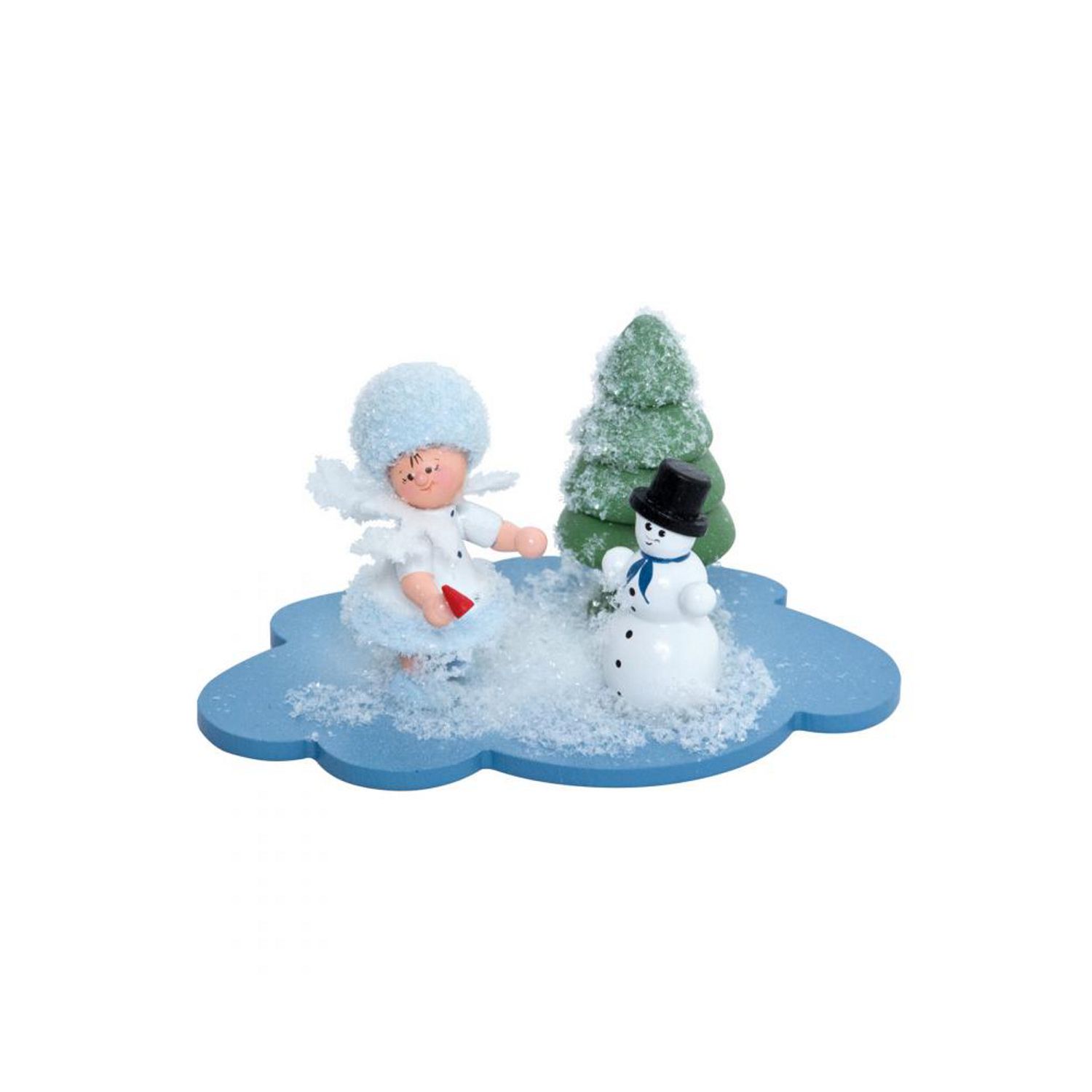 Snow Maiden on a cloud with snowman