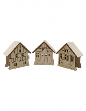 Attachable element house with tinsel for candle arch, set of 3