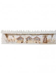 Panoramic candle arch elevation, snow-covered Christmas market