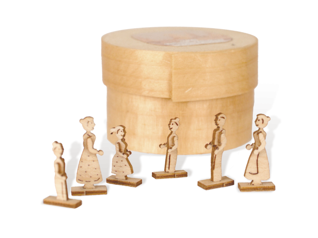 Thumbnail figures in wooden box