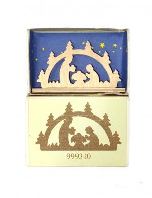 Miniature candle arch Holy Family in a matchbox