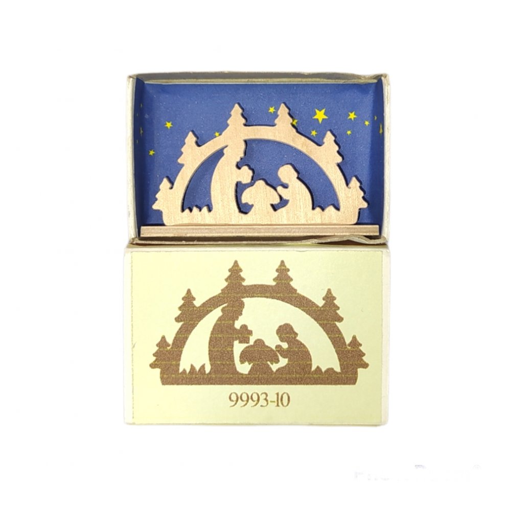 Miniature candle arch Holy Family in a matchbox