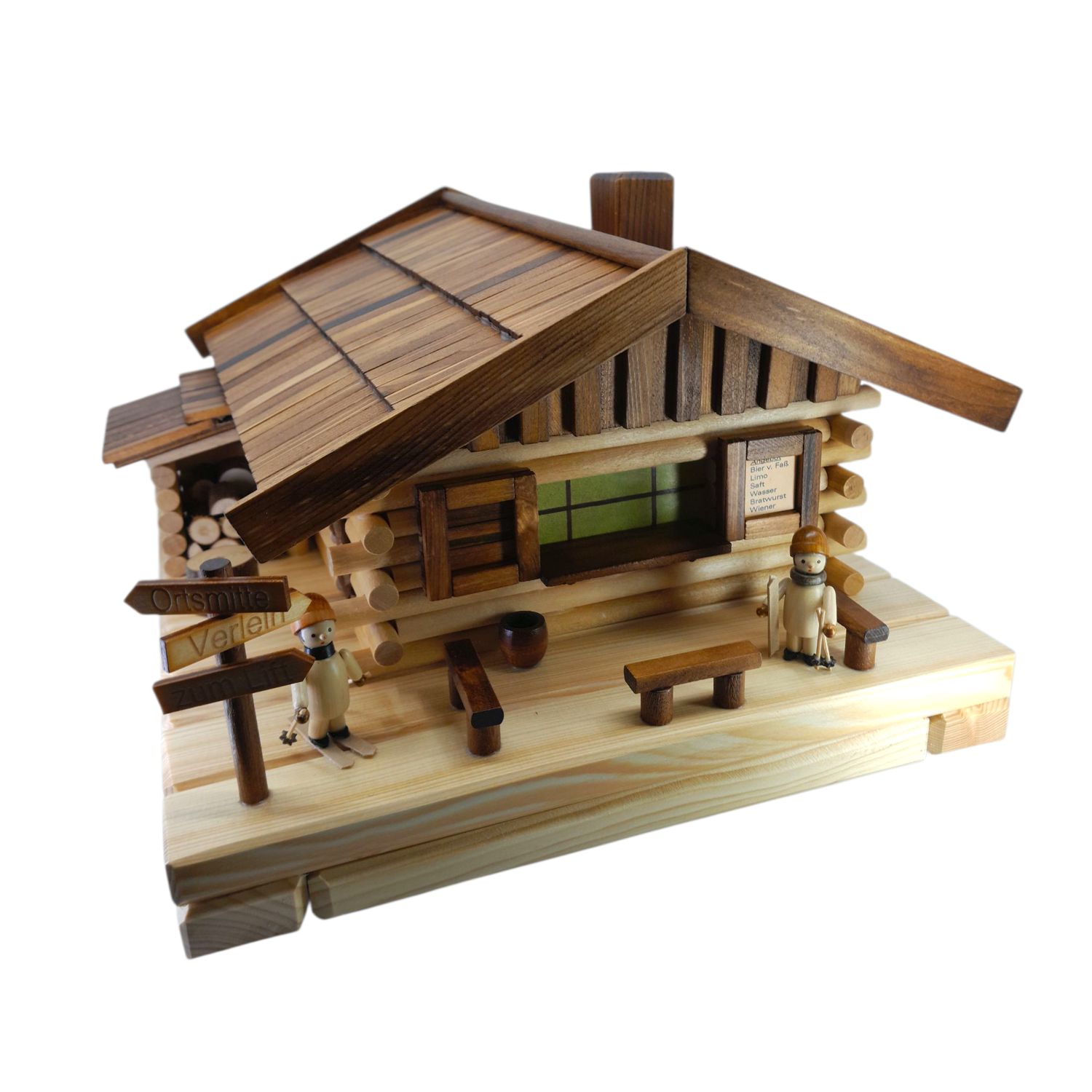 Räucher- Lichterhaus Skihütte mit Skifahrer