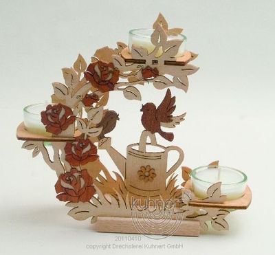 Teelichthalter, Blütenkranz "Gießkanne & Vögel" **Neu 2016**