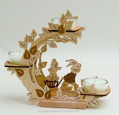 Tealight Holder Flower Wreath Bunny with Handcart