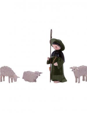 Shepherd with 3 sheep, colored