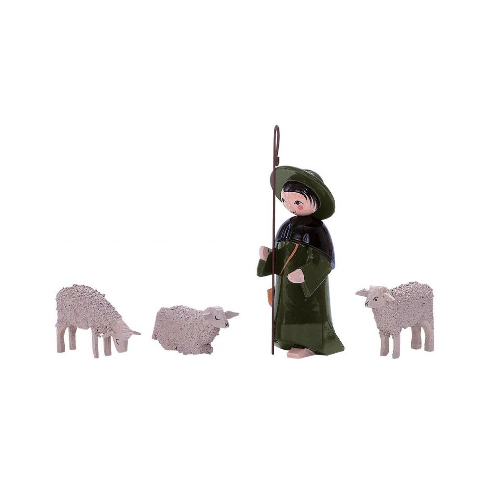 Shepherd with 3 sheep, colored
