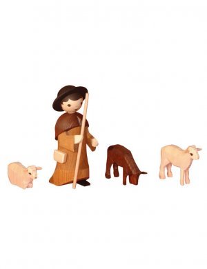 Shepherd with 3 sheep, stained