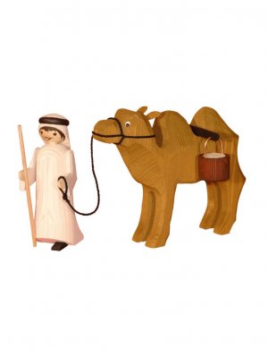 Cameleer and camel with bucket, stained