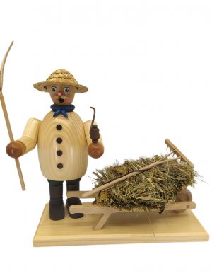 Smoking man farmer with cart