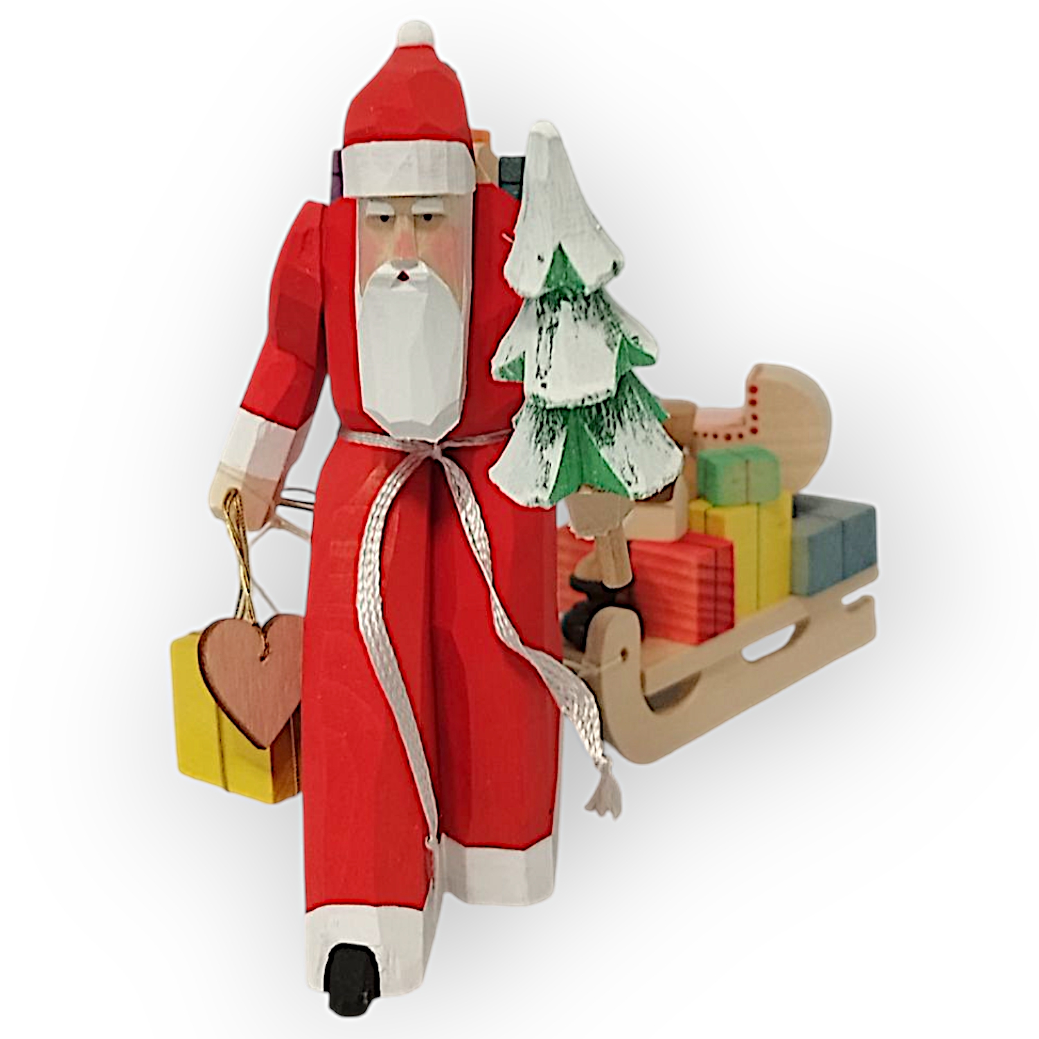 Santa Claus with Christmas tree and sleigh