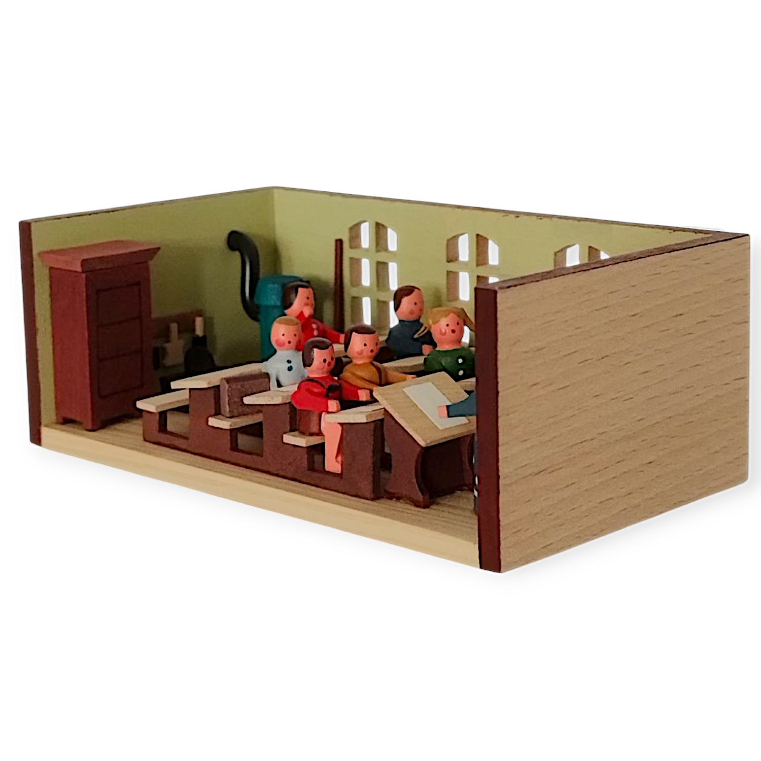 Miniature schoolroom with teacher