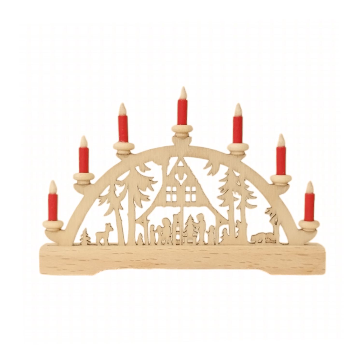 Mini-Schwibbogen Waldhaus mit roten Kerzen