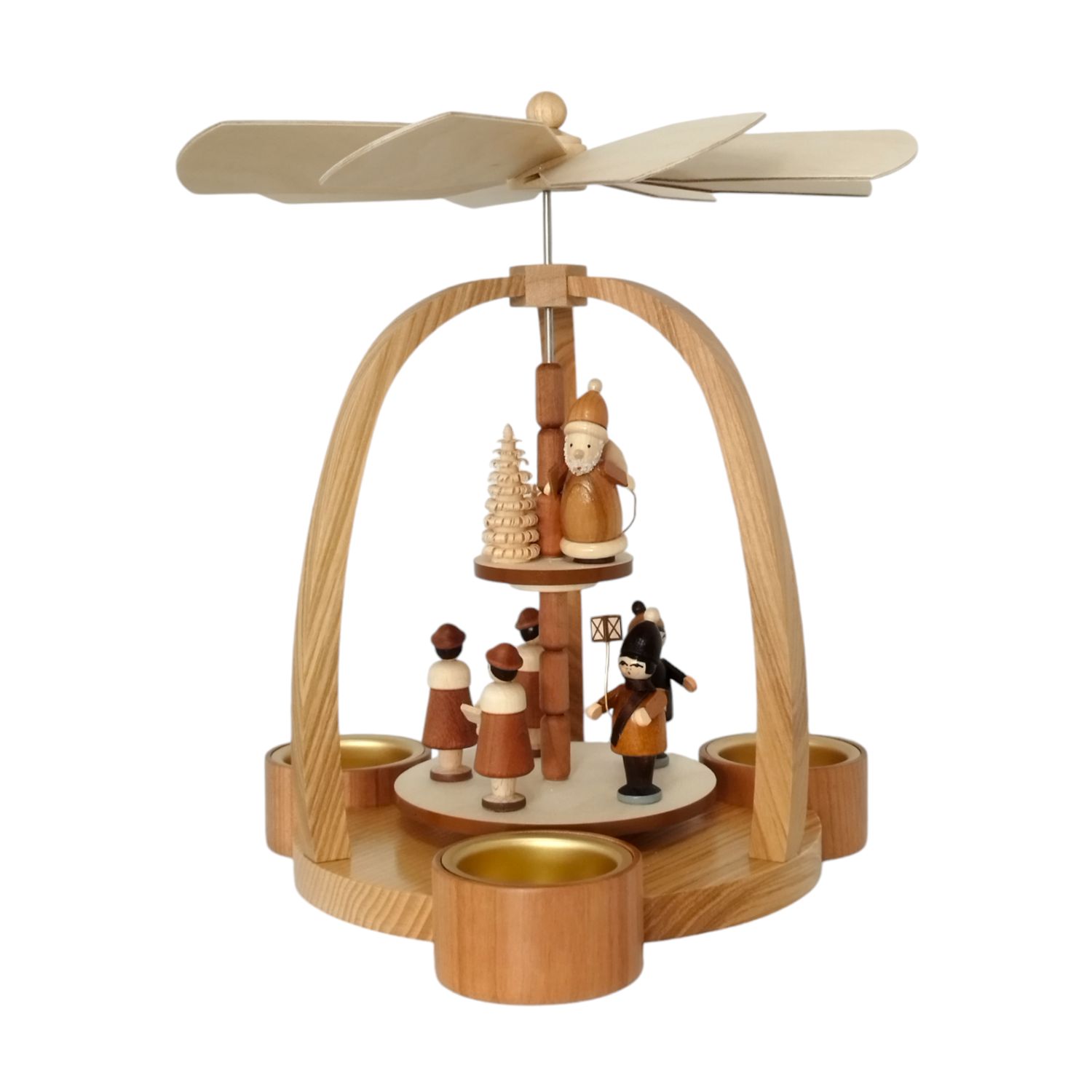 Tealight pyramid with lanterns and lantern children, natural
