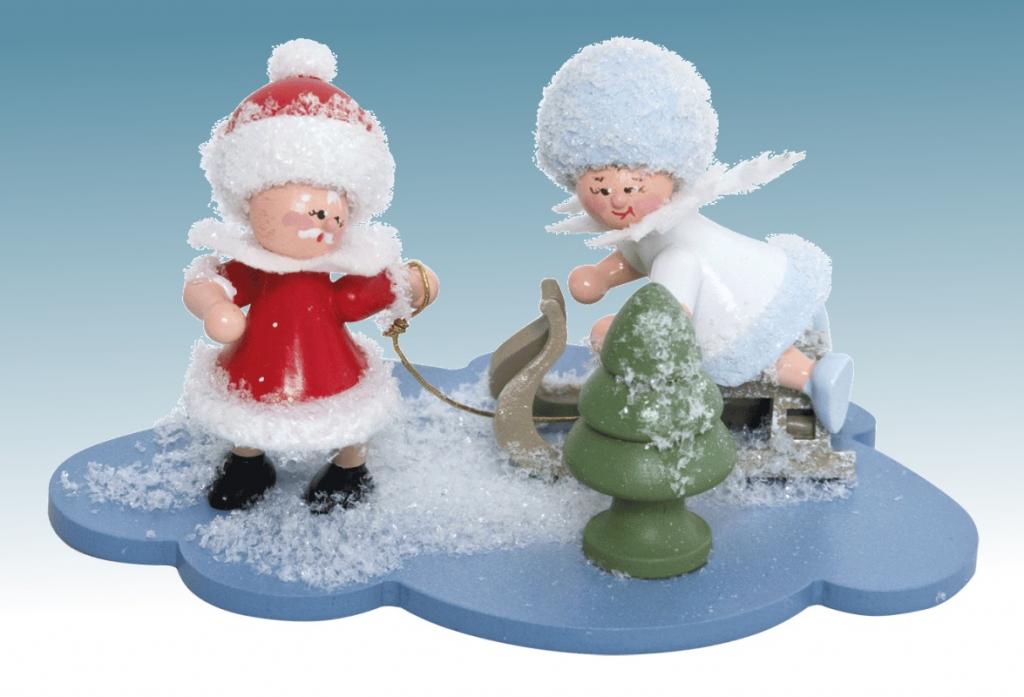 Snow Maiden on a cloud with Santa Claus