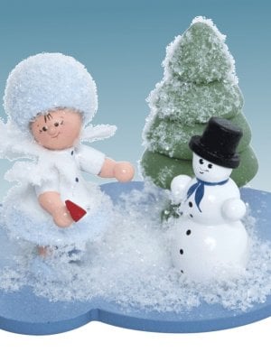 Snow Maiden on a cloud with snowman