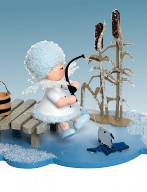 Snow Maiden on cloud ice fishing