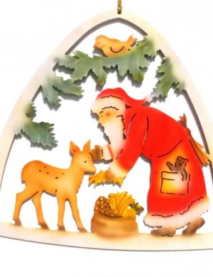 Window picture Santa Claus with deer, colored