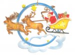 Window picture Santa Claus with reindeer sleigh, colored