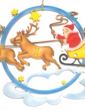 Window picture Santa Claus with reindeer sleigh, colored