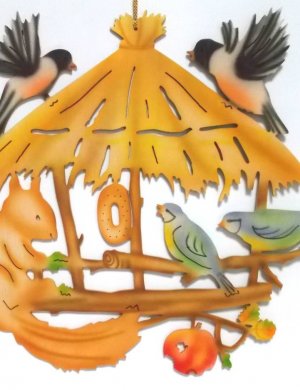 bird house with squirrel, coloured