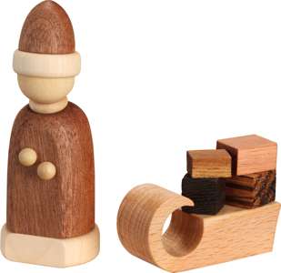 Solid wood figure Santa Claus with sledge