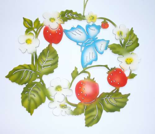 Window Picture Butterfly with Strawberries, colored