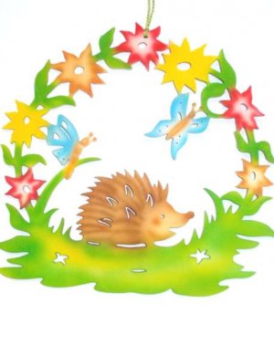 Window Picture Hedgehog with Butterfly, colored