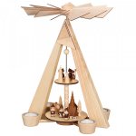 Tealight pyramid village Seiffen with carolers and lantern children natural