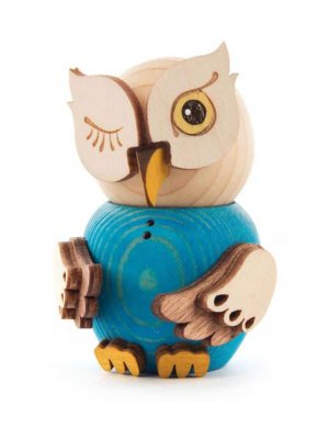 Wooden Figure Mini-Owl Blue