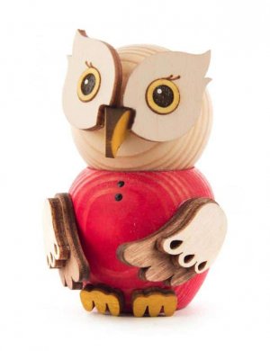 Wooden Figure Mini-Owl Red
