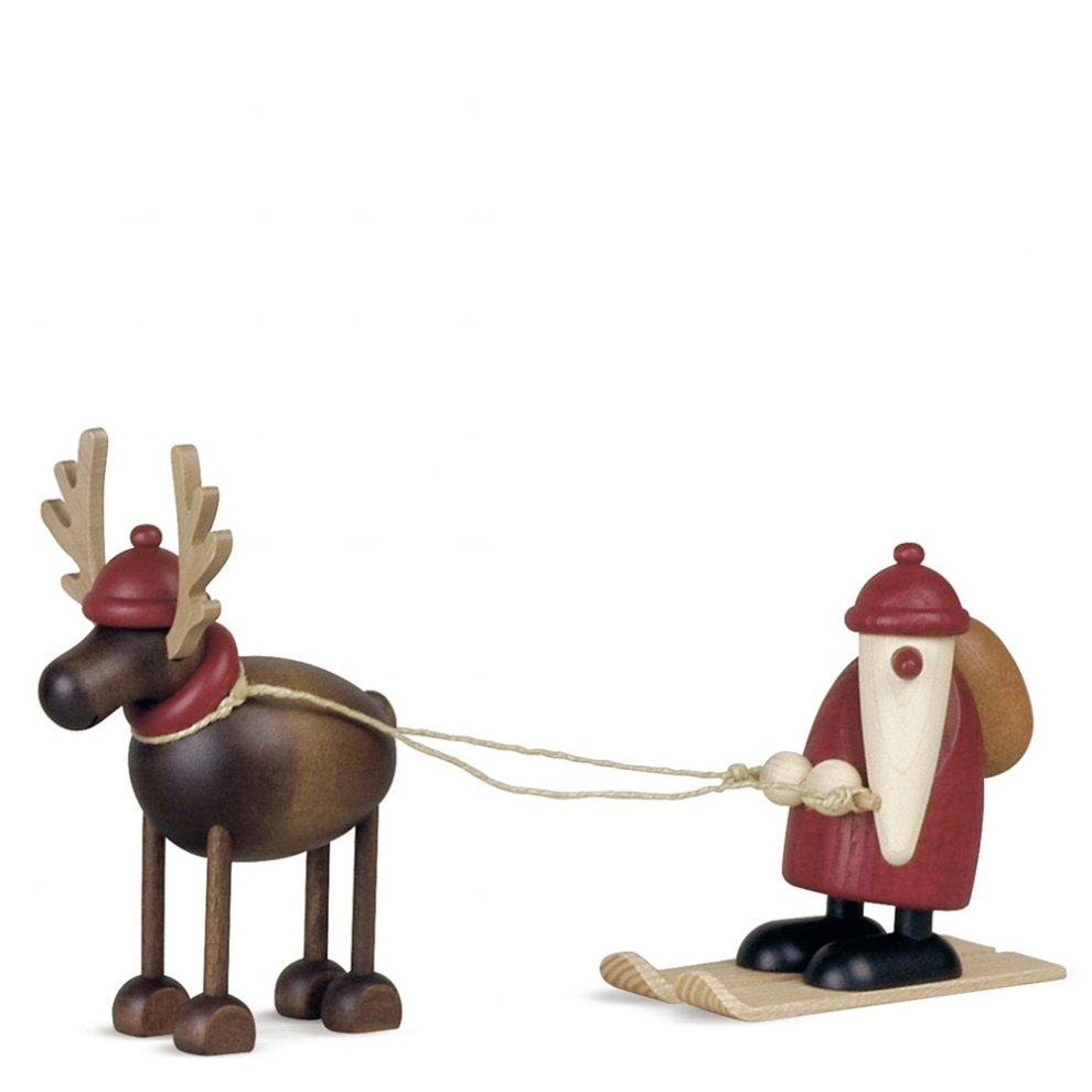 Reindeer Rudolf with Santa on Skis