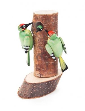 2 Green Woodpeckers on the Trunk 