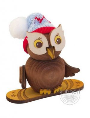 Wooden figure mini owl snowboard