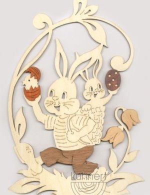 Window picture  easter rabbit and  rabbit baby, with precious wood funer