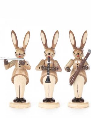 Rabbit trio with flute, oboe and bassoon, nature