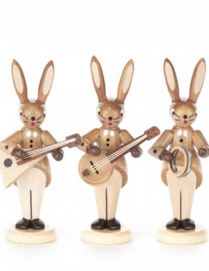 Rabbit trio with Balalaika, banjo and bell ring, natural