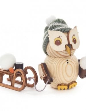 Wooden figure mini owl with sledge