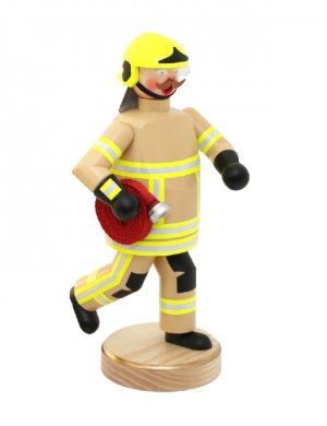 Smoking man fireman, beige clothing