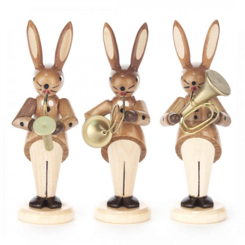 Rabbit Trio blowers with saxophone, French horn and tenor horn, nature