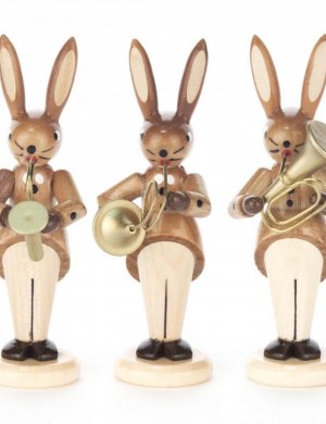 Rabbit Trio blowers with saxophone, French horn and tenor horn, nature