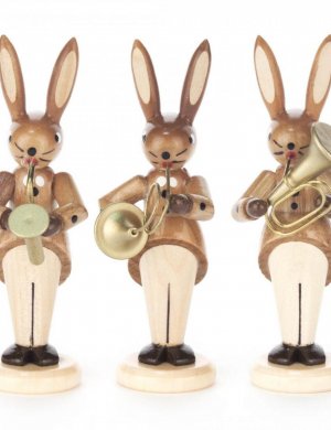 Rabbit Trio blowers with saxophone, French horn and tenor horn, nature