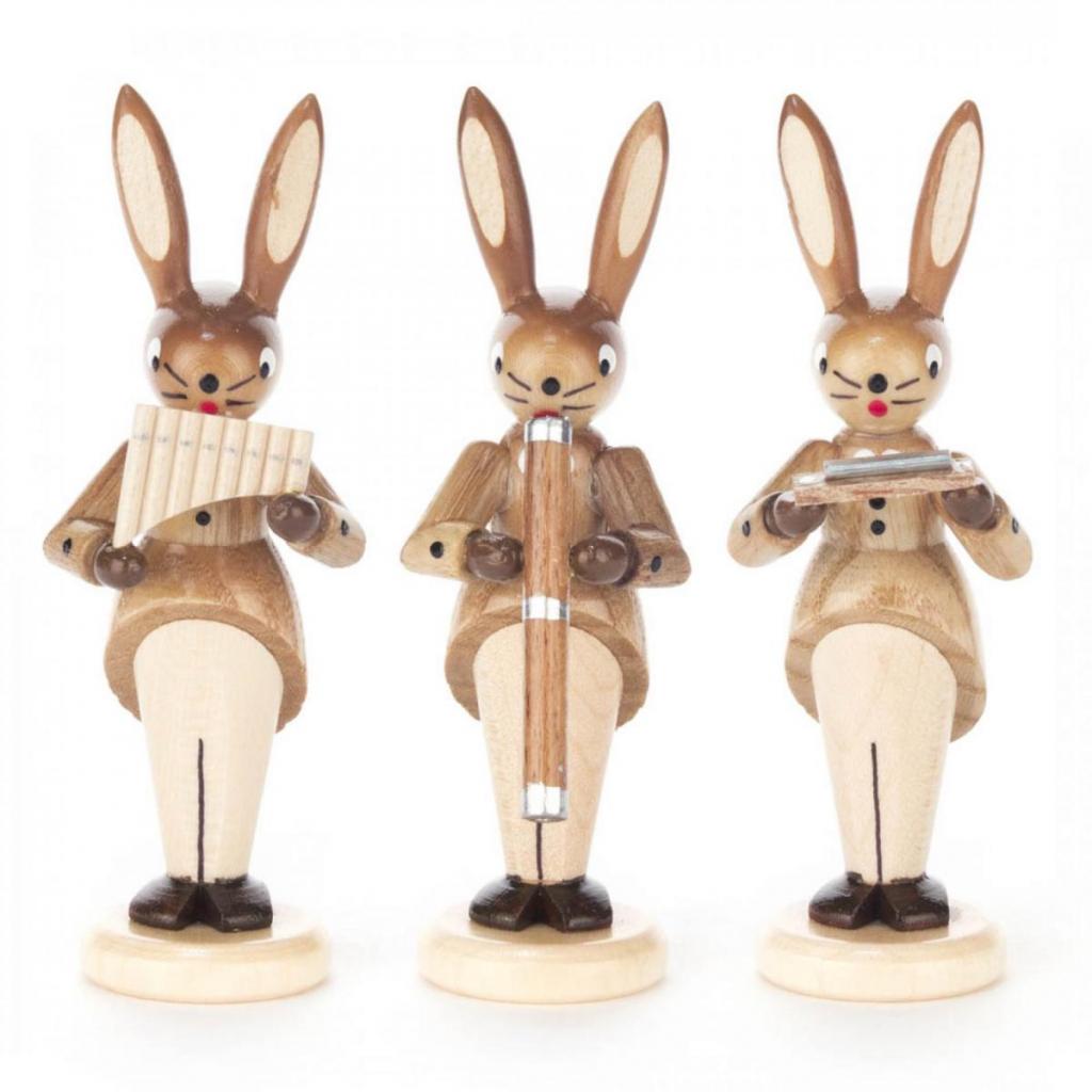 Rabbit trio with harmonica, pan flute and didgeridoo, nature