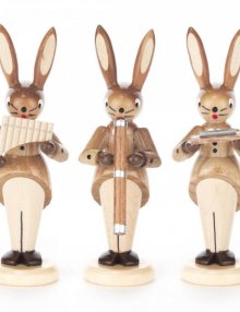 Rabbit trio with harmonica, pan flute and didgeridoo, nature