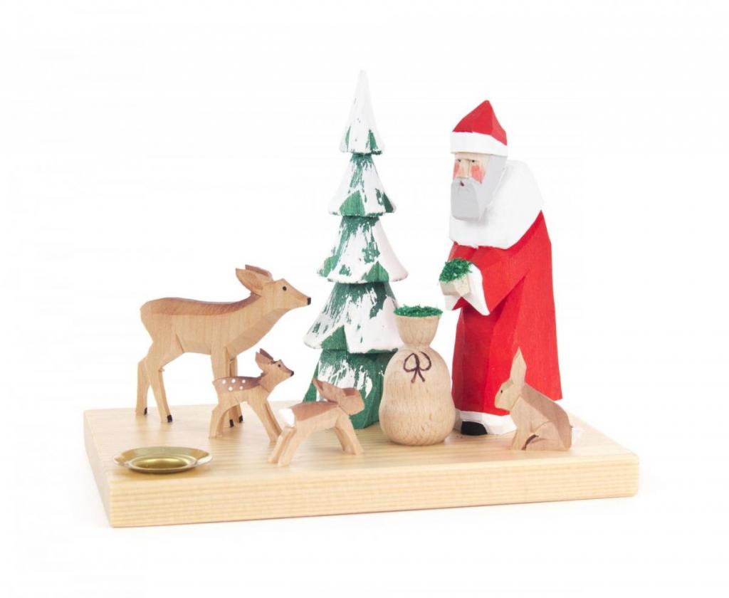 Candle holder Santa Claus with animals and tree