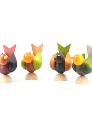4 medium sized birds, glazed in colors
